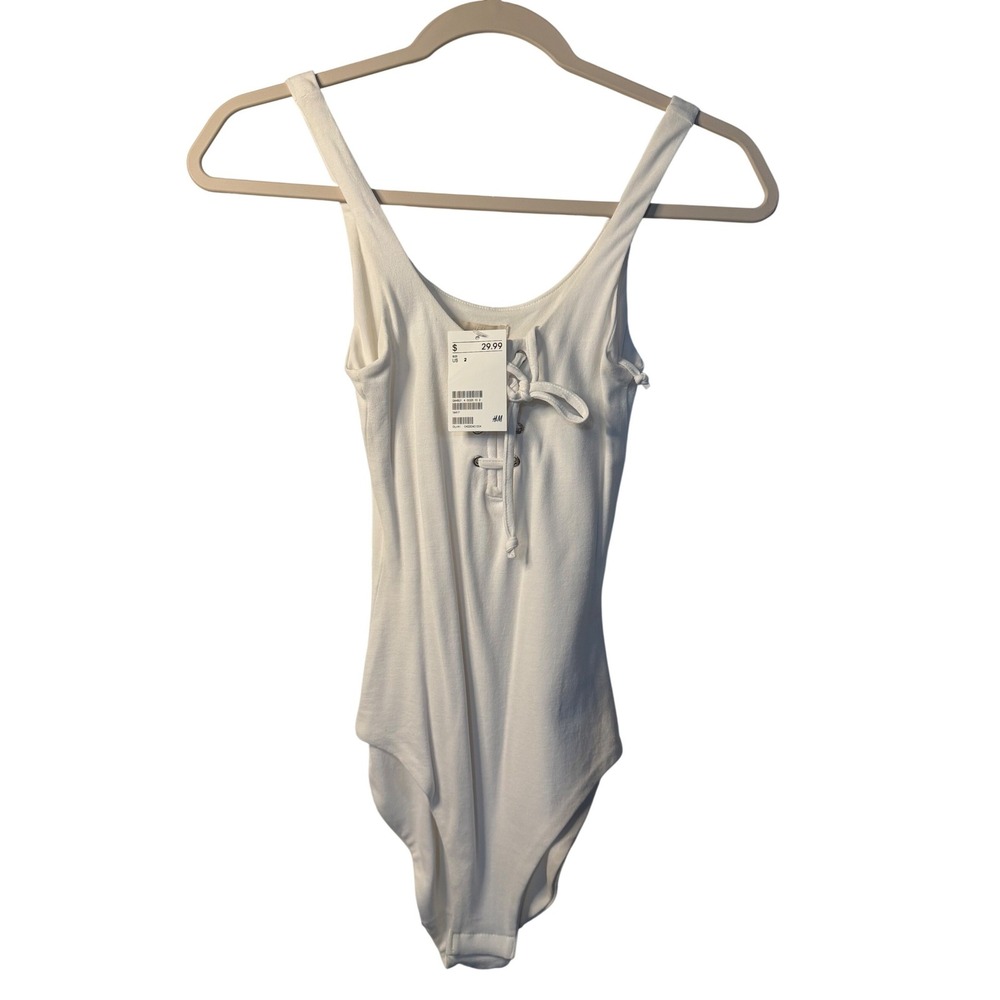 H&M Bodysuit Lace Up Front Sleeveless Scoop‎ Neck Womens SZ 2 NWT Dressy Style
